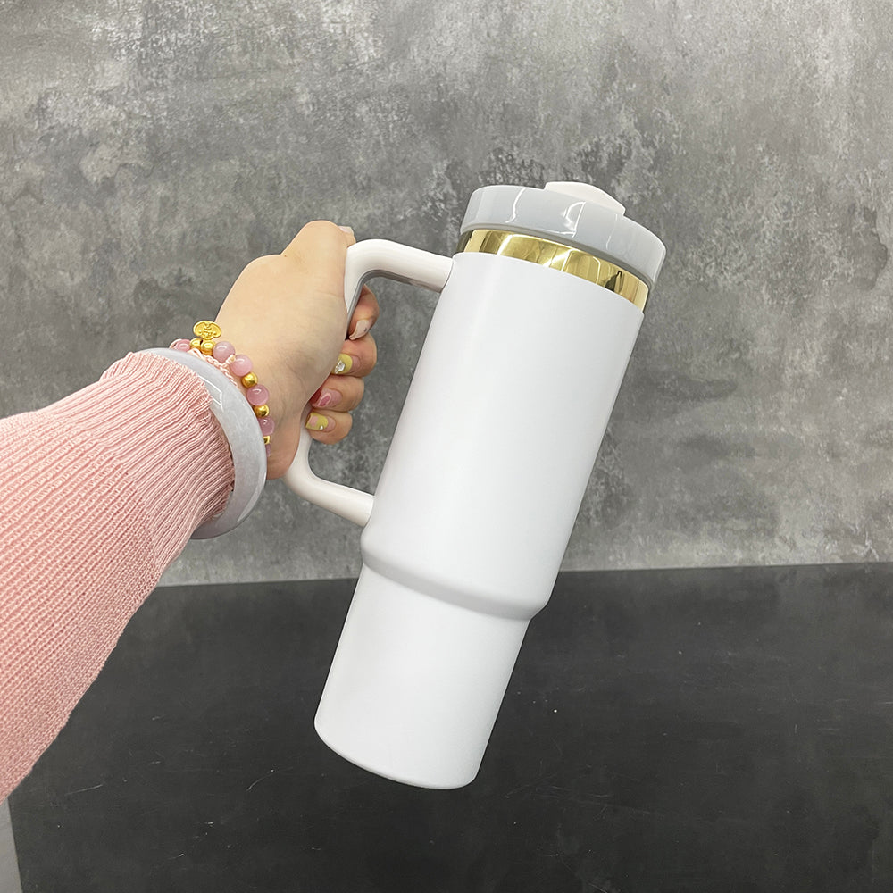 30oz Mirror Gold Plated Underneath Powder Coated H2.0 Quencher Tumblers For Laser Engraving -CNLCA