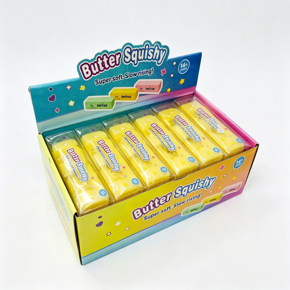 72 Pack Small Size 11cm Flour-filled TPR Yellow Butter Bar Squishy Ultra Soft Stress Relief Fidget Toy for Kids Adults with Gift Box-CNLCA