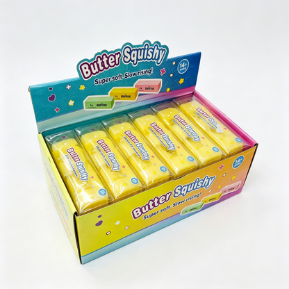 72 Pack Small Size 11cm Flour-filled TPR Yellow Butter Bar Squishy Ultra Soft Stress Relief Fidget Toy for Kids Adults with Gift Box-CNLCA