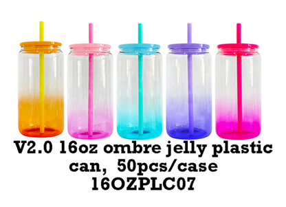 Version 2-Plastic !! 16oz Ombre Jelly Color Plastic Can Cup-CNLCA