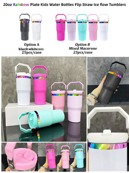 20oz Flip Straw Rainbow Plated Underneath Powder Coated Macaron Color Stainless Steel Tumbler-CNLCA