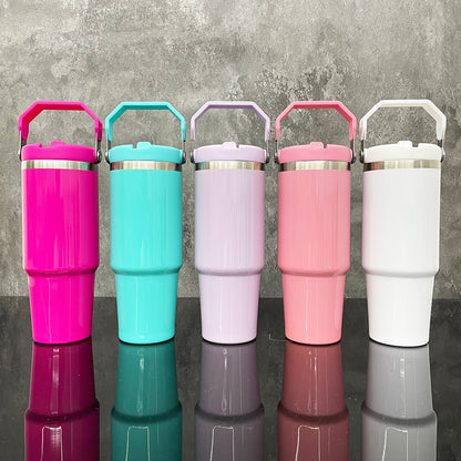 30oz Stanley Style Glossy Macaron Colors Flip Straw School Tumblers 25pcs-CNLCA