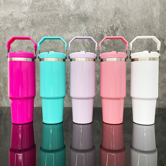 30oz Stanley Style Glossy Macaron Colors Flip Straw School Tumblers 25pcs-CNLCA