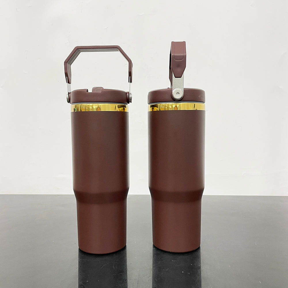 30oz Chocolate Gold Plated Underneath Flip Straw Tumbler Water Bottle For Laser Engraving-CNLCA