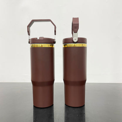 30oz Chocolate Gold Plated Underneath Flip Straw Tumbler Water Bottle For Laser Engraving-CNLCA
