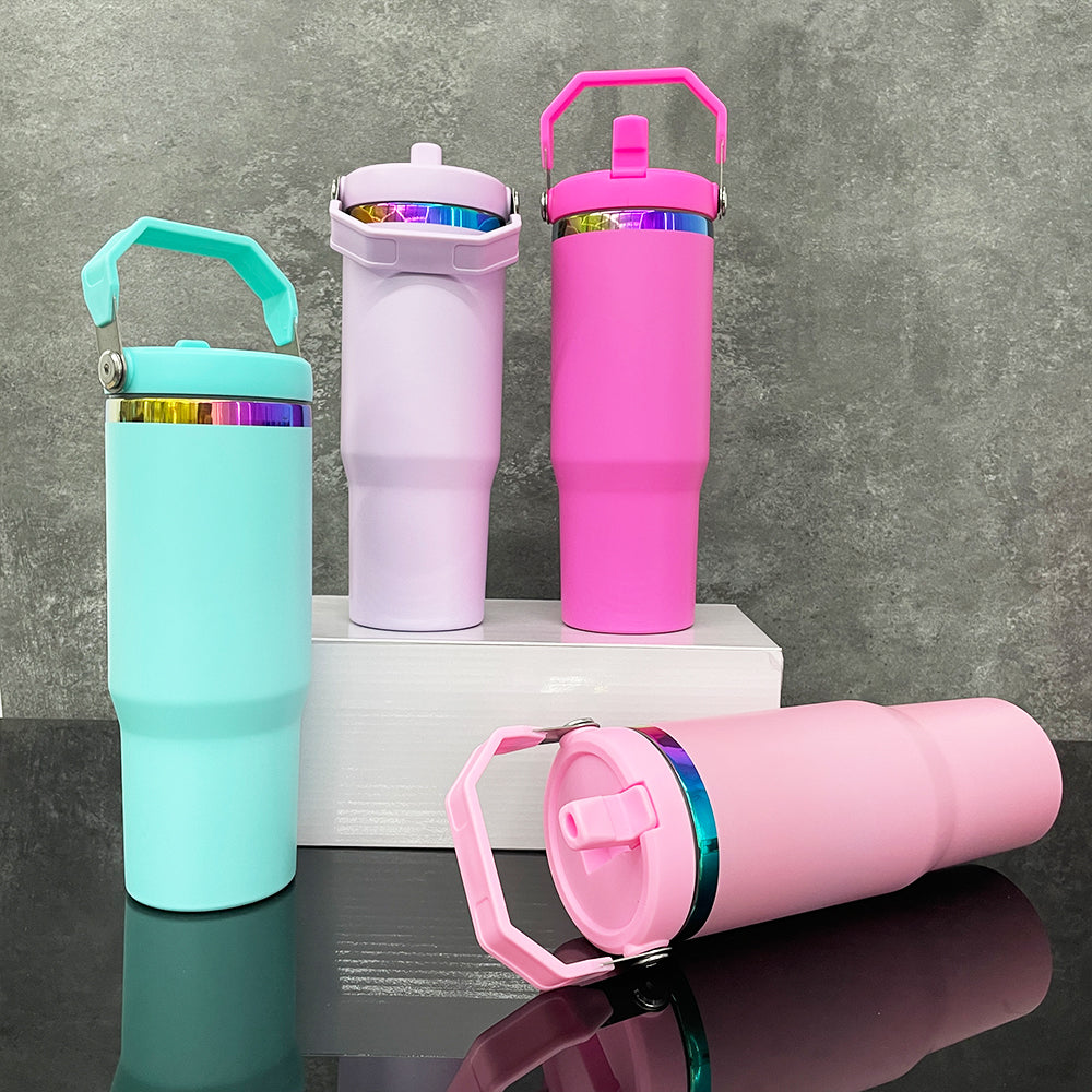 To Canada 30oz Rainbow Plated Flip Straw Tumblers for Laser Engraving-CNLCA