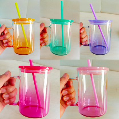 17oz Sublimation Ombre Jelly Color Beer Glass Mug With Handle -CNLCA