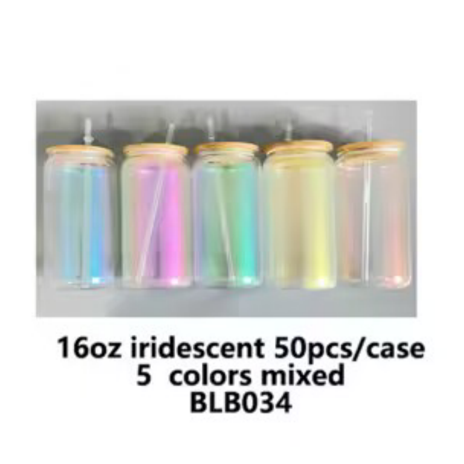 16oz Iridencent Sublimation Glass Can with Bamboo Lids-USLCA