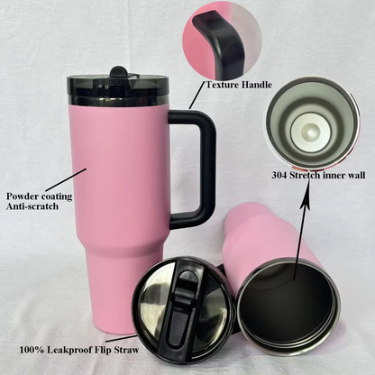 40oz H2.0 No Spill Leak Proof Lids Black Plated Underneath Messi Pink Colored Quencher Tumblers-CNLCA）