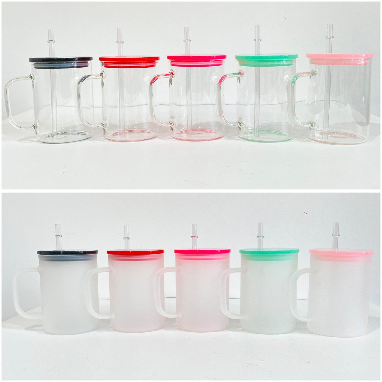 17oz Clear Frosted Blank Sublimation Glass Mugs With Colorful Plastic Lid -CNLCA