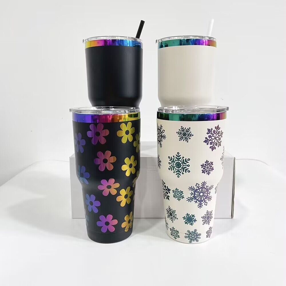 30oz Rainbow Plated Powder Coated Tumbler for Laser Engraved -CNLCA