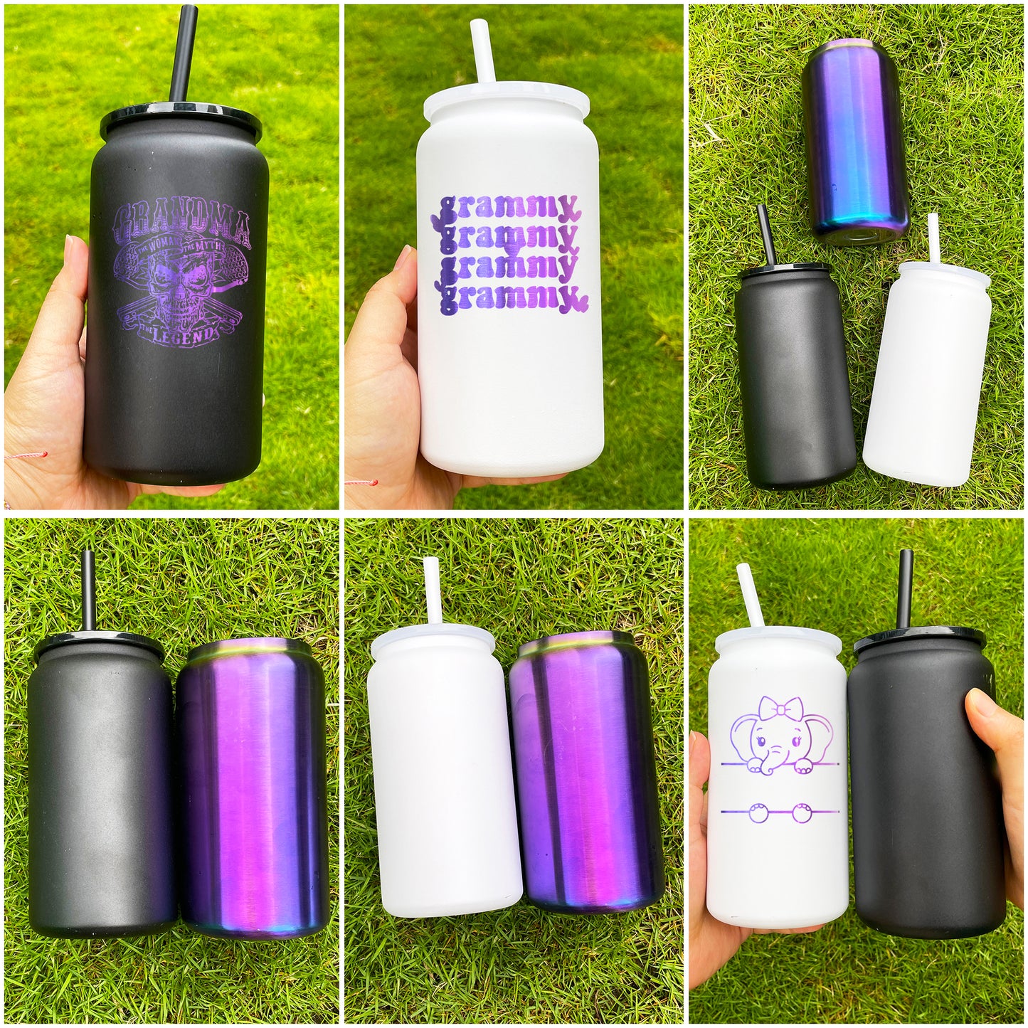 16oz Blue Purple Plated Underneath Powder Coated Colored Stainless Steel Can Tumbler For Laser-CNLCA