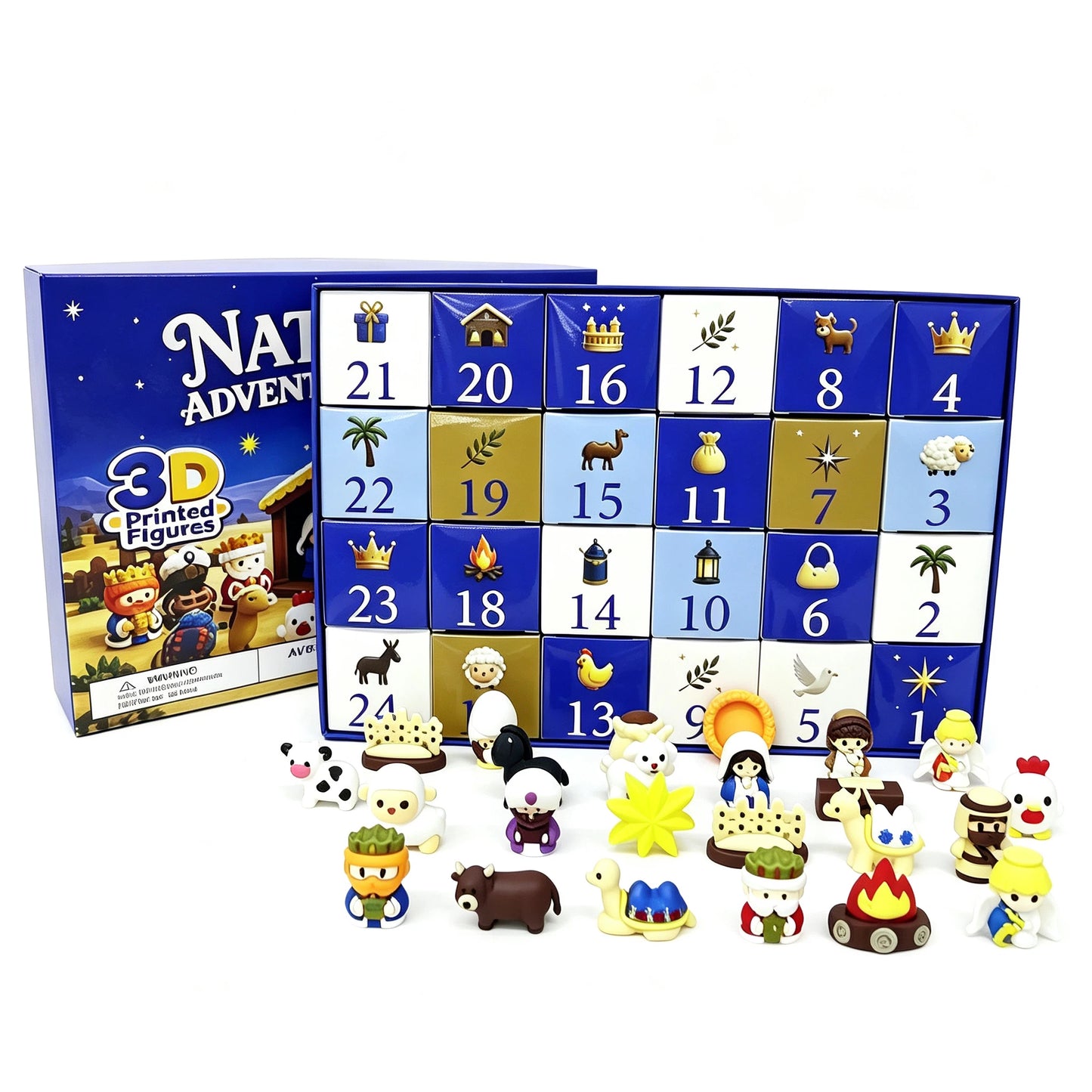 25Pack Nativity Advent Calendar 24 Days Christmas Countdown 3D Mini Nativity Scene Figures Blind Box Toy Home Desktop Ornament Xmas Surprise Gift for Kids-CNLCA