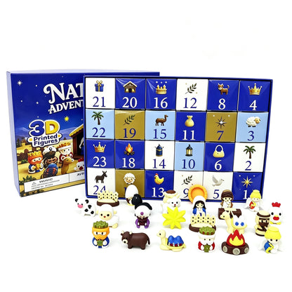 25Pack Nativity Advent Calendar 24 Days Christmas Countdown 3D Mini Nativity Scene Figures Blind Box Toy Home Desktop Ornament Xmas Surprise Gift for Kids-CNLCA