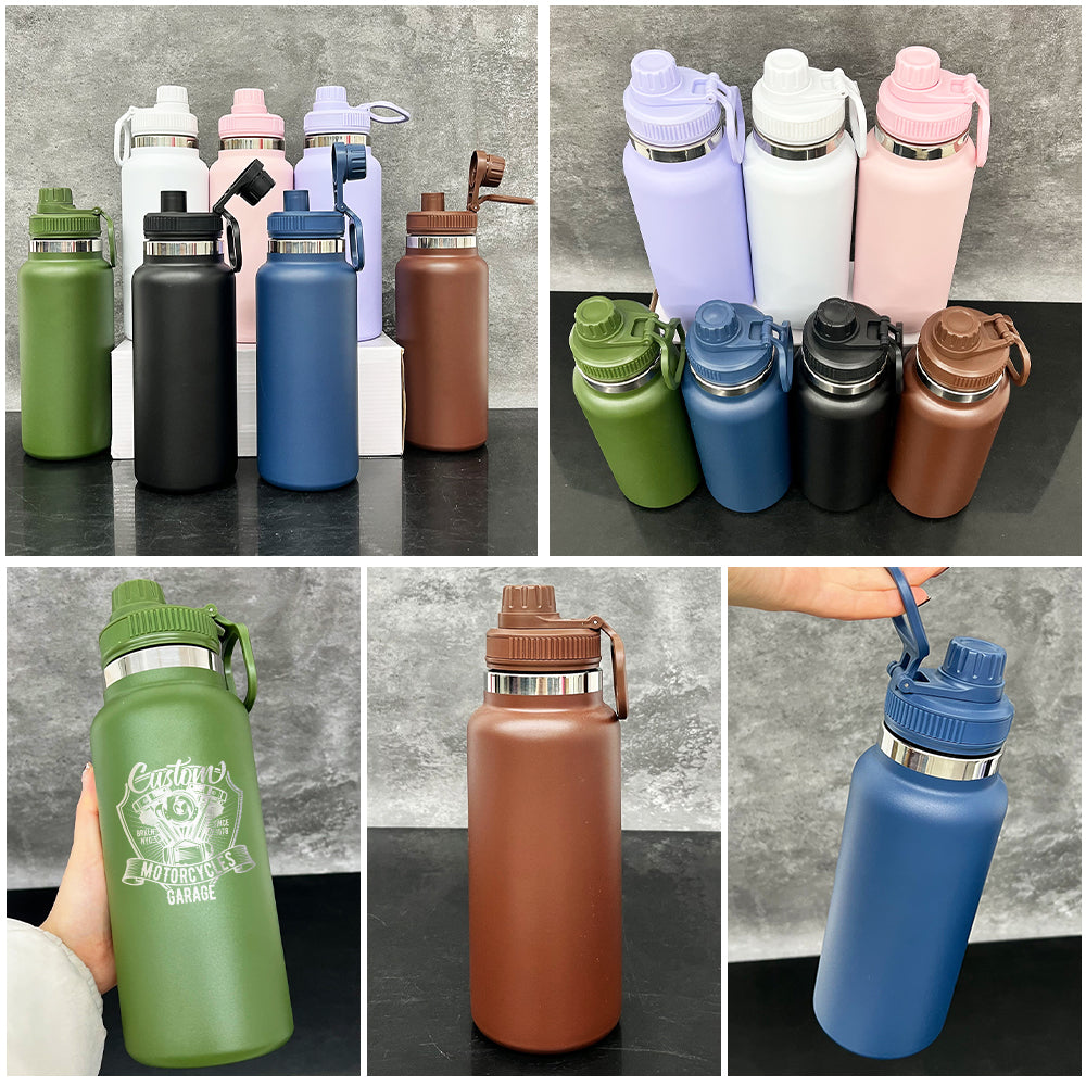 Outdoor Sports 32oz Powder Coated Stainless Steel Water Bottle wih Portable Drinking Spout Lid for Laser Engrave-CNLCA