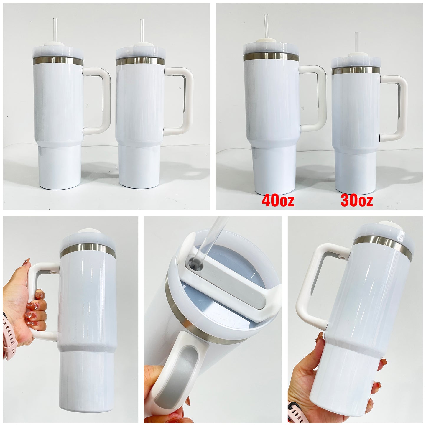 30oz H2.0 White Blank Sublimation Tumbler With Handle-CNLCA