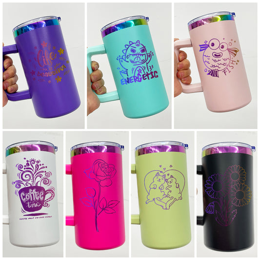 20oz Chubby Rainbow Plated Underneath Car Tumbler Mug with Removable Handle For Laser-CNLCA
