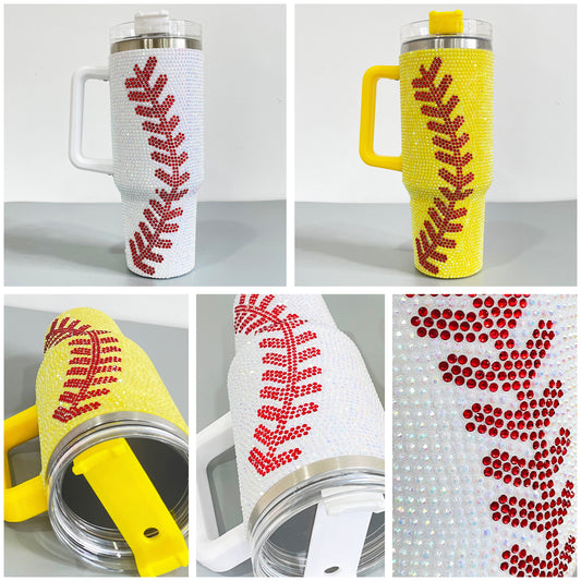 40oz Stanley Style Baseball Bling Tumblers With Handle - CNLCA