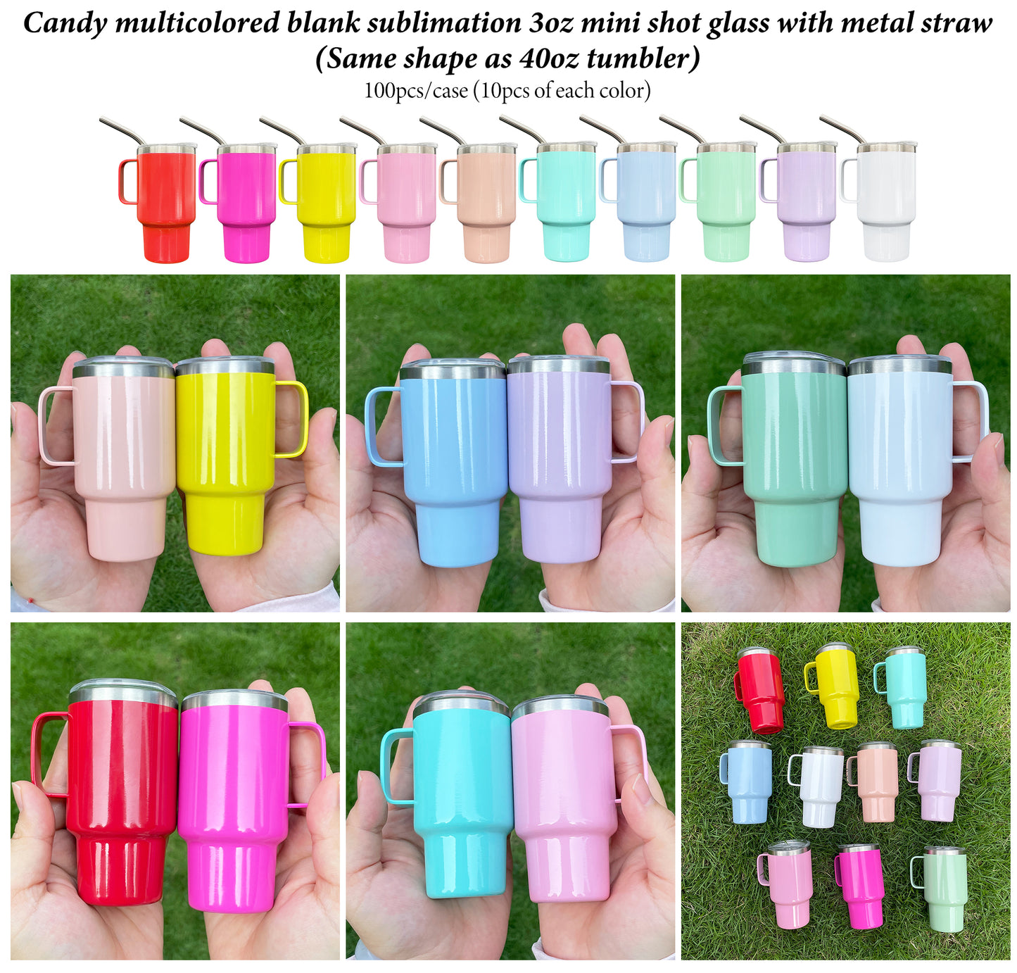 3oz Stanley Shape Blank Sublimation Colorful Mini Shot Glass Tumbler With handle And Straw-CNLCA