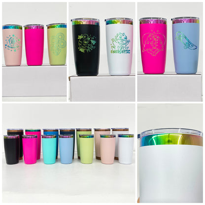 25Pack Mini Size 10oz Rainbow Plated Underneath Tumbler Coffee Mugs with Magnetic Lids For Laser-CNLCA