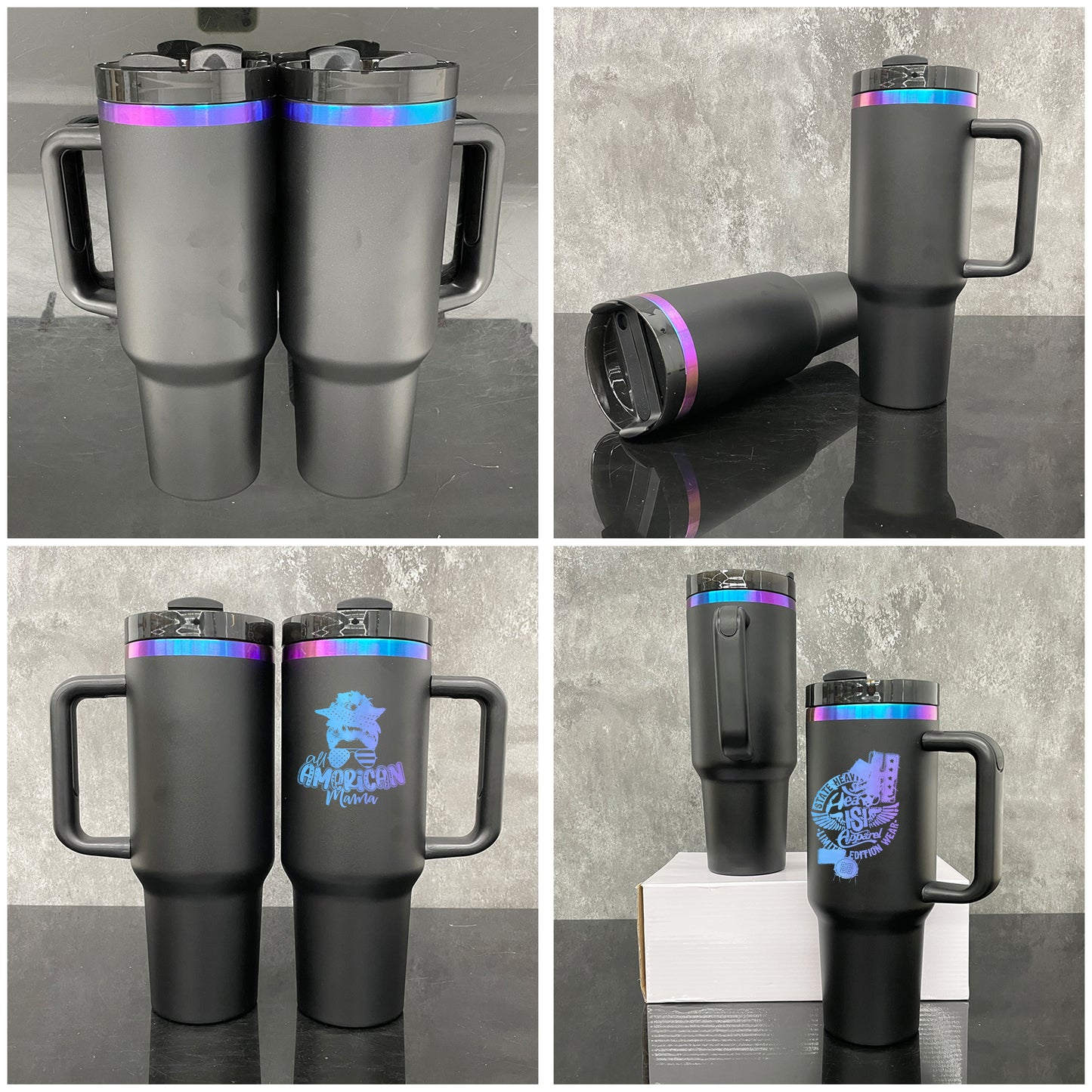 H2.0 40oz Black Blue Purple Plated Chroma Powder Coated Tumblers For Laser Engraving-CNLCA