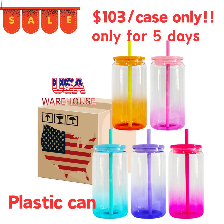 Version 2-Plastic !! 16oz Ombre Jelly Color Plastic Can Cup-CNLCA