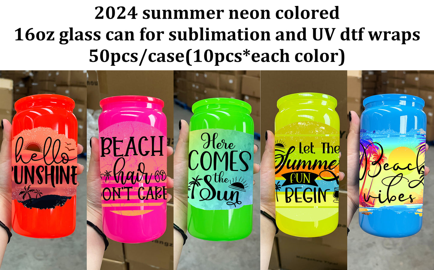 16oz Neon Colored Glass Can For Sublimation &UV DTF wraps-CNLCA