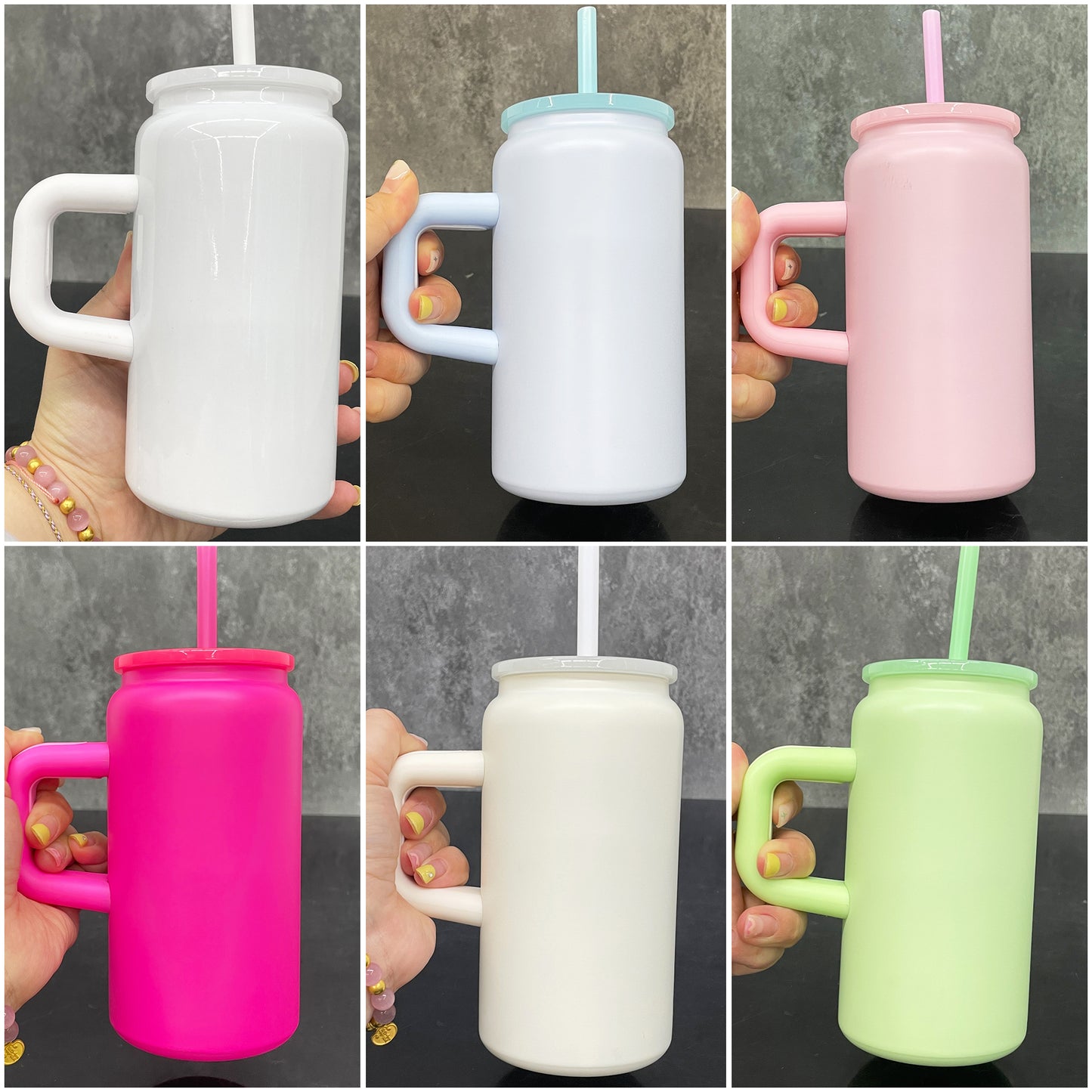 16oz Candy Color Blank Sublimation Stainless Steel Metal Can Cup Mug With Handle-CNLCA