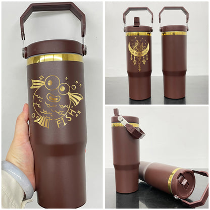 30oz Chocolate Gold Plated Underneath Flip Straw Tumbler Water Bottle For Laser Engraving-CNLCA