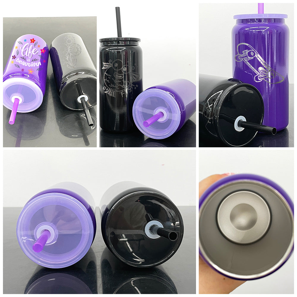 Blank Sublimation Halloween Purple Black 16oz Stainless Steel Can Tumbler-CNLCA