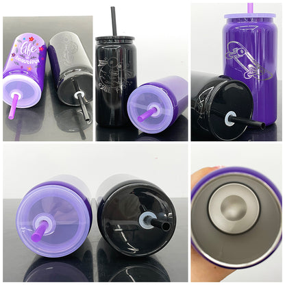 Blank Sublimation Halloween Purple Black 16oz Stainless Steel Can Tumbler-CNLCA