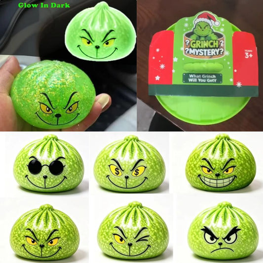 8.5cm Xmas Glow in dark Grinch Bun Squishy Glowing Grinch Dumpling Squeeze Fidget Toys for Christmas-CNLCA