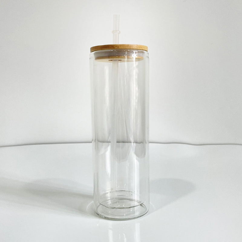 12oz 15oz 20oz Blank Sublimation Snow Globe Double Wall Glass Can Tumbler with Bamboo Lid-CNLCA