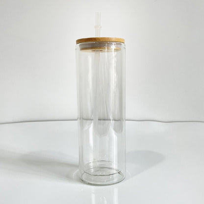 12oz 15oz 20oz Blank Sublimation Snow Globe Double Wall Glass Can Tumbler with Bamboo Lid-CNLCA
