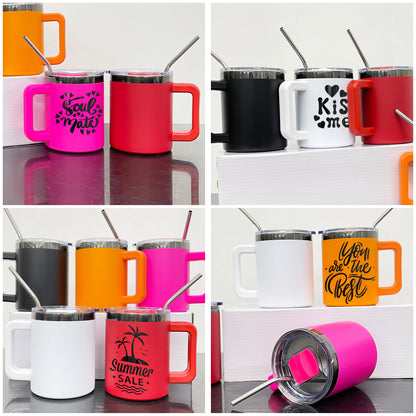 10oz Powder Coated Colorful Black Plated Underneath Lowball Tumblers Mug With Removable Plastic Handle And Magnetic Lids-CNLCA