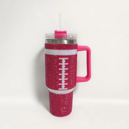 Stanley Shaped 40oz Football Bling Tumbler Rhinestone Bling Travel Tumblers -CNLCA