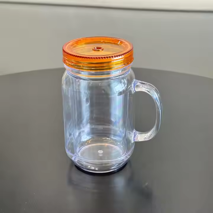 20oz Colorful Lid Double Wall Snow Globe Plastic Mason Jar With Pre-drilled Hole & Plug-CNLCA