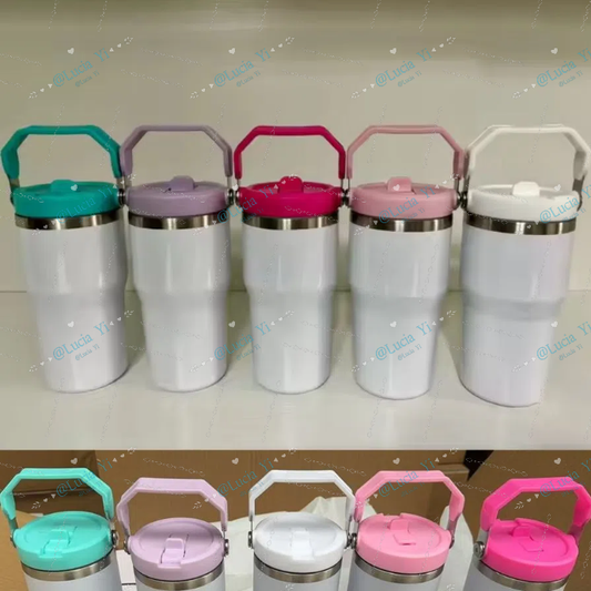 20oz Kids White Blank Sublimation Flip Straw Tumbler Water Bottle with Color Handle-CNLCA