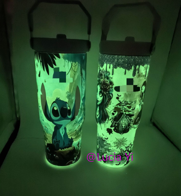 30oz Glow in the Dark Halloween/Stitch Design Stainess Steel Stanley Style Flip Straw Tumbler-CNLCA