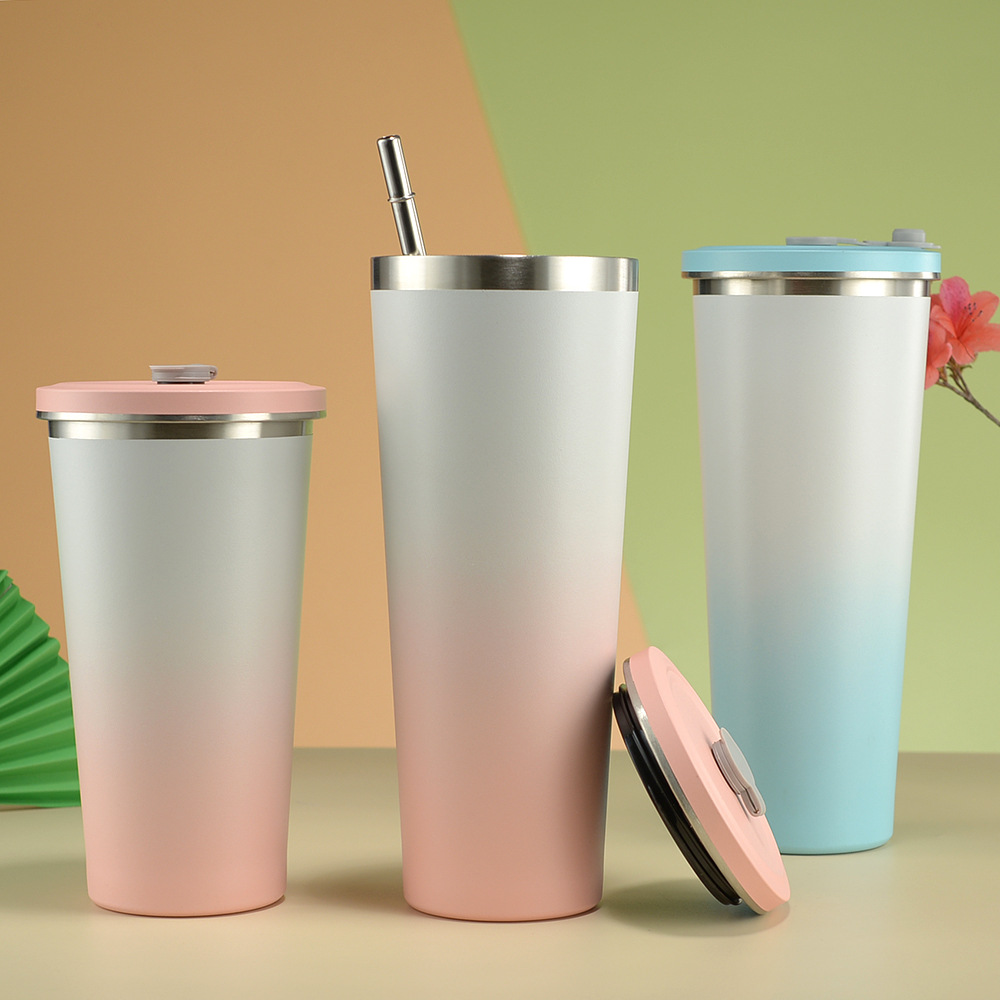 500ml-17oz 750-25oz Ombre Color Stainless Steel Straw Coffee Tumbler Cup for Laser Engrave-CNLCA