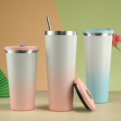 500ml-17oz 750-25oz Ombre Color Stainless Steel Straw Coffee Tumbler Cup for Laser Engrave-CNLCA
