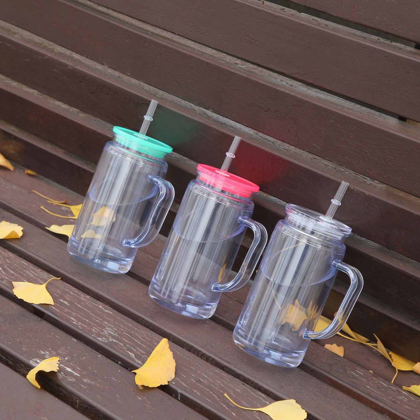 12oz Inner 16oz Outer Double Wall Snow Globe Plastic Acrylic Cup Tumbler with Handle Pre Drilled Hole and Plug-CNLCA