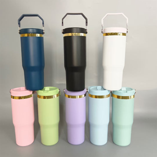 30oz Gold Plated Underneath Flip Straw Tumbler Water Bottle For Laser Engraving-CNLCA