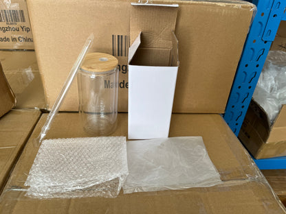 12oz 15oz 20oz Blank Sublimation Snow Globe Double Wall Glass Can With Bamboo Lid-CNLCA