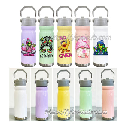 22oz Macaron Colored Sublimation Kids Water Bottle Tumbler With Handle Lid- USLCA