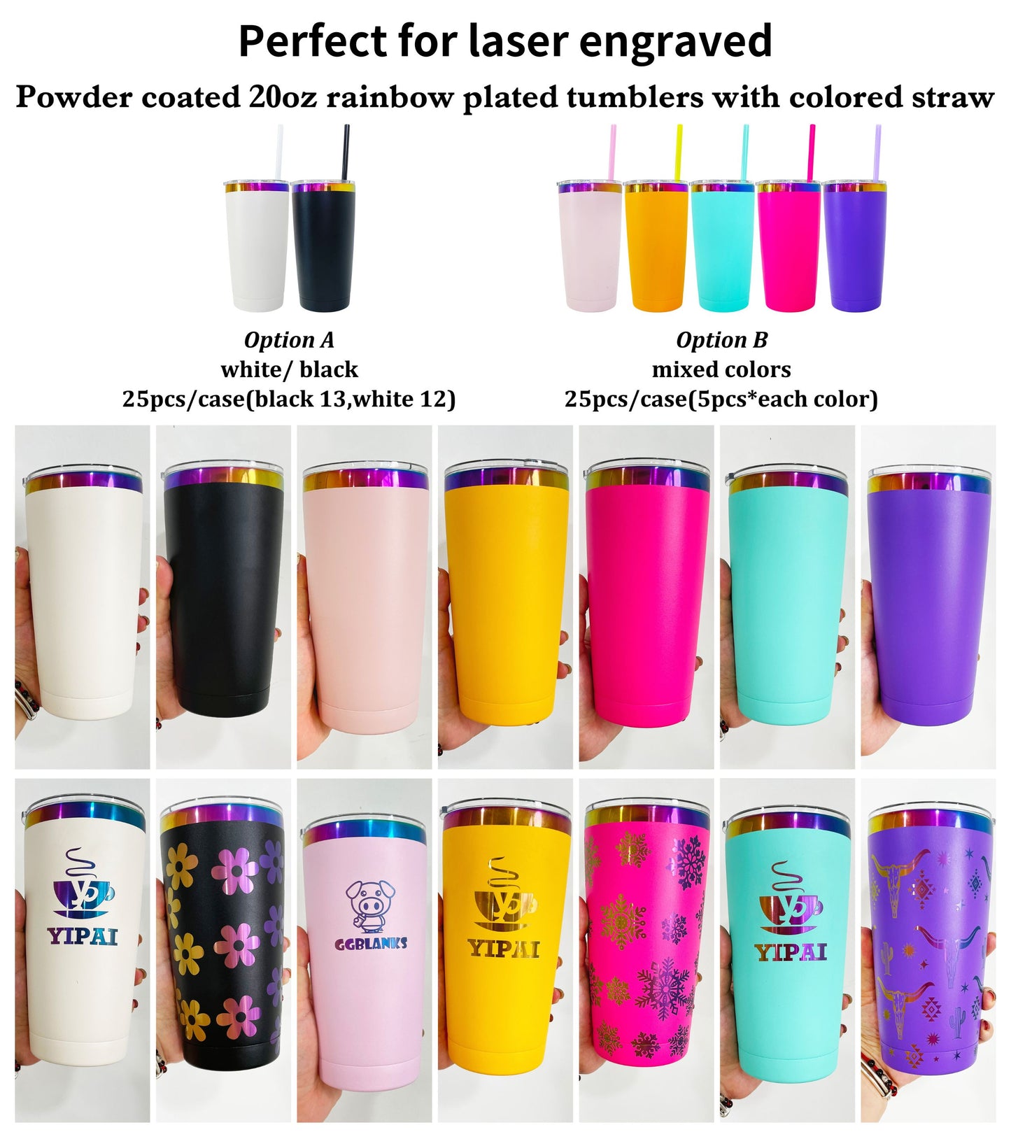 20oz Rainbow Plated Powder Coated Tumbler for Laser Engraved-CNLCA