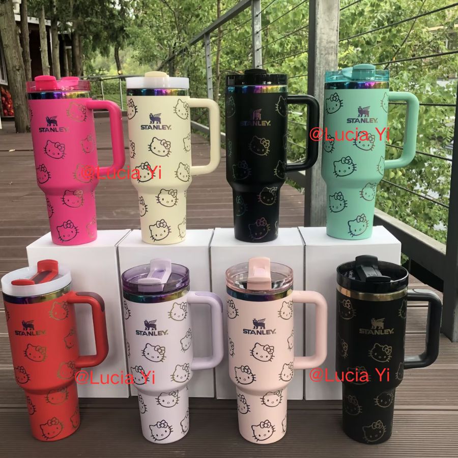 40oz Stanley Style Quencher Tumbler With LV/Stitch/Hello Kitty Designs -CNLCA