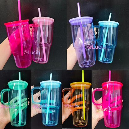 20oz Clear Frosted Jelly Color Blank Sublimation Beer Glass Mug With Handle -CNLCA