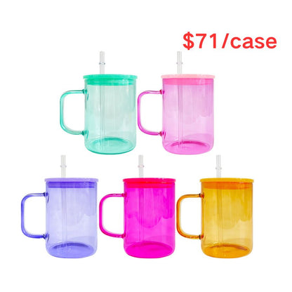 17oz Hot Chocolate Jelly Color Glass Mug With Plastic Lid -USLCA