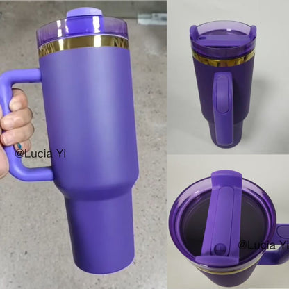 Custom 40oz Mirror Gold Plated Underneath Quencher Dark Purple Powder Coated Tumbler For Laser-CNLCA